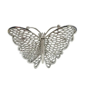 Butterfly Openwork Brooch Pin Silver Tone Vintage